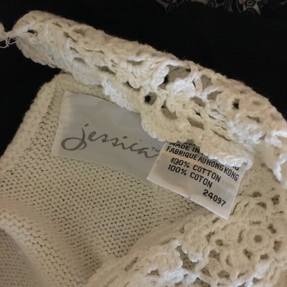 Vintage 90s 100% Cotton Cottagecore Mock Neck Lace Sweater - Picture 8 of 13